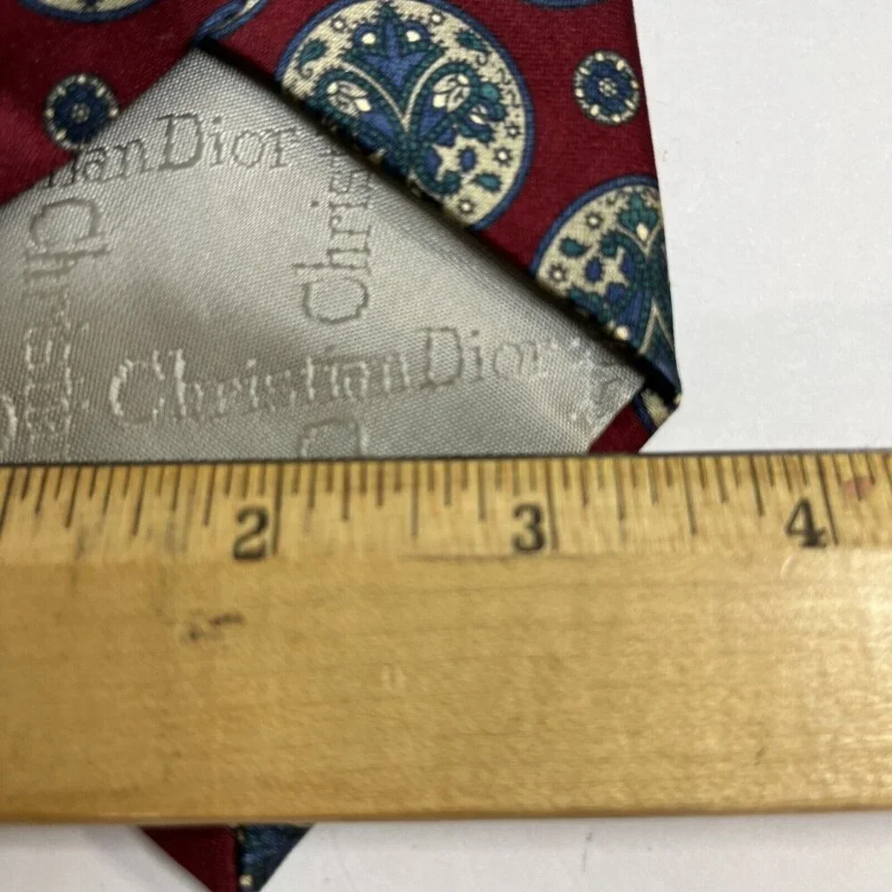 CHRISTIAN DIOR 100% Silk Men’s Neck Tie Red Crescent Design 56” X 3.5” Classic‌ - Picture 6 of 6